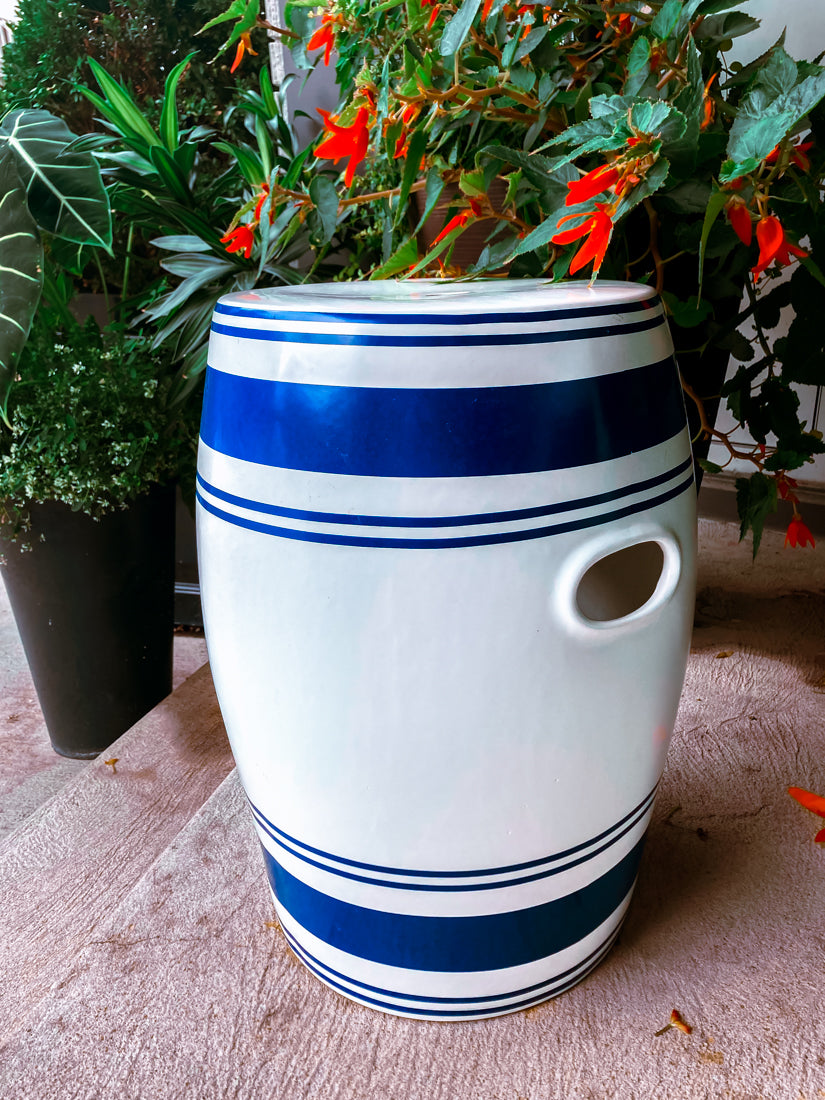New Port 68 Blue Striped White Modern Ceramic Garden Stool Side Table 3
