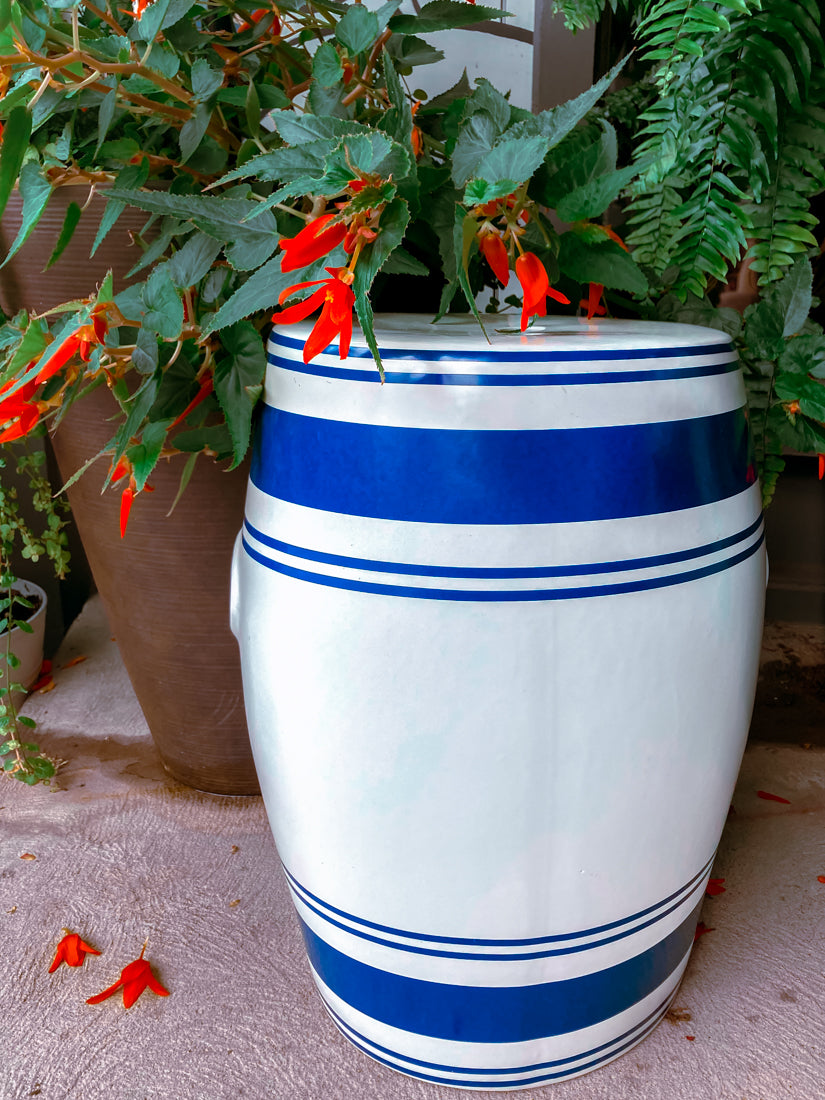 New Port 68 Blue Striped White Modern Ceramic Garden Stool Side Table 2