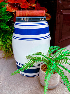 New Port 68 Blue Striped White Modern Ceramic Garden Stool Side Table 1