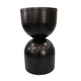 Repurposed Vintage Black Fiberglass Wood Top Hourglass Accent Side Table Profile