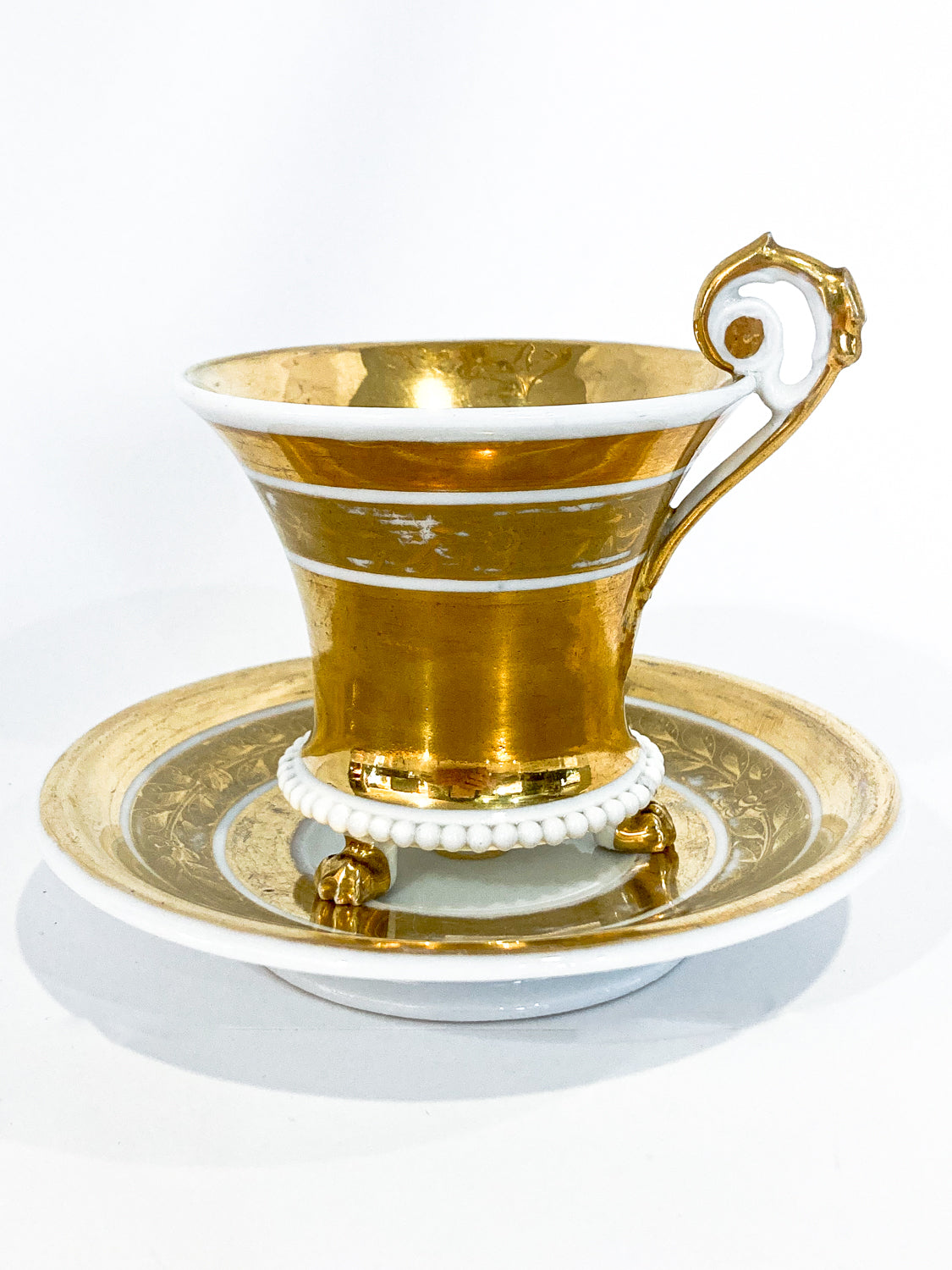 Antique Regal Golden Claw Foot Gilded Porcelain Cup & Saucer Set Side 1
