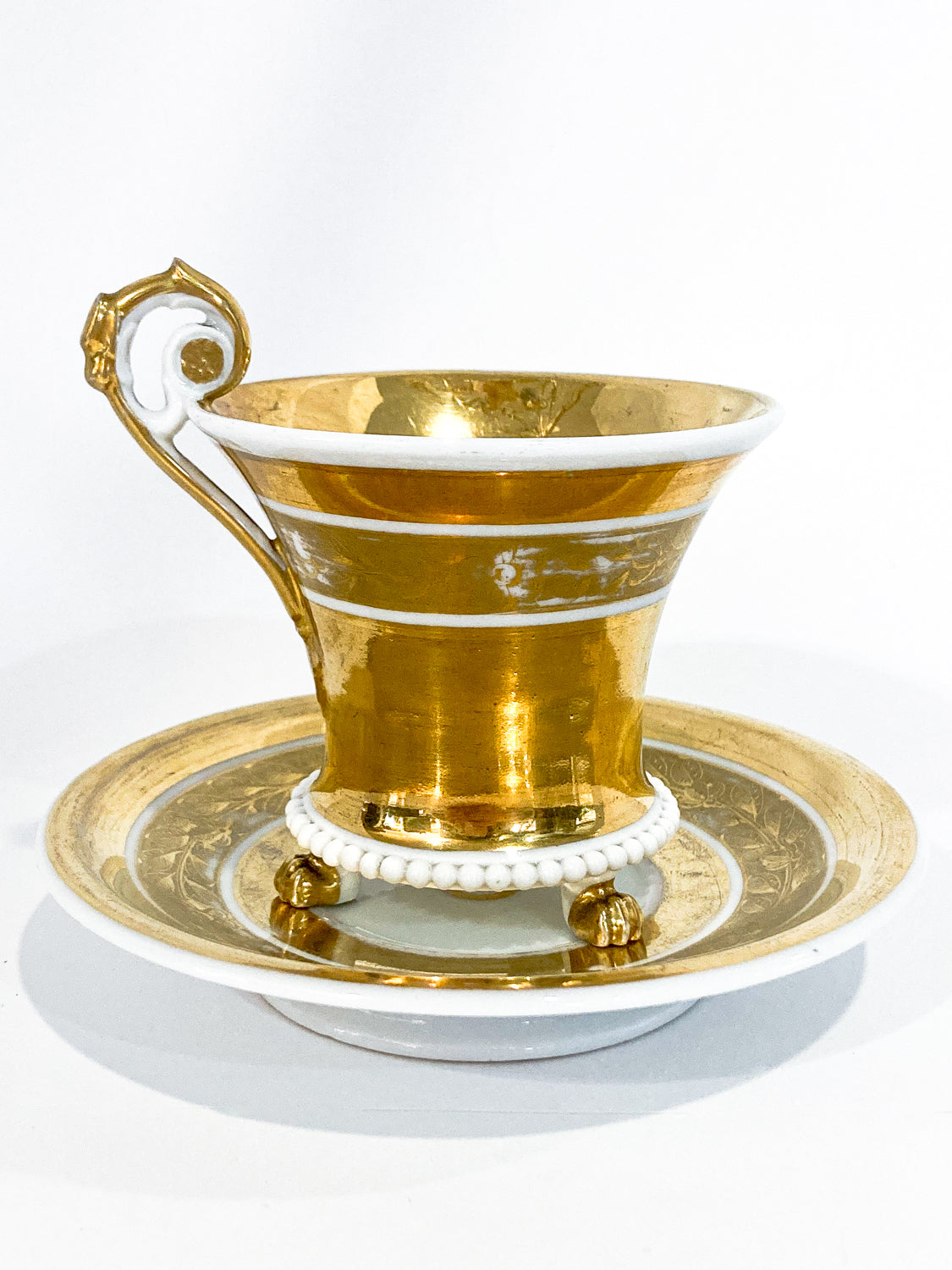 Antique Regal Golden Claw Foot Gilded Porcelain Cup & Saucer Set Side 3