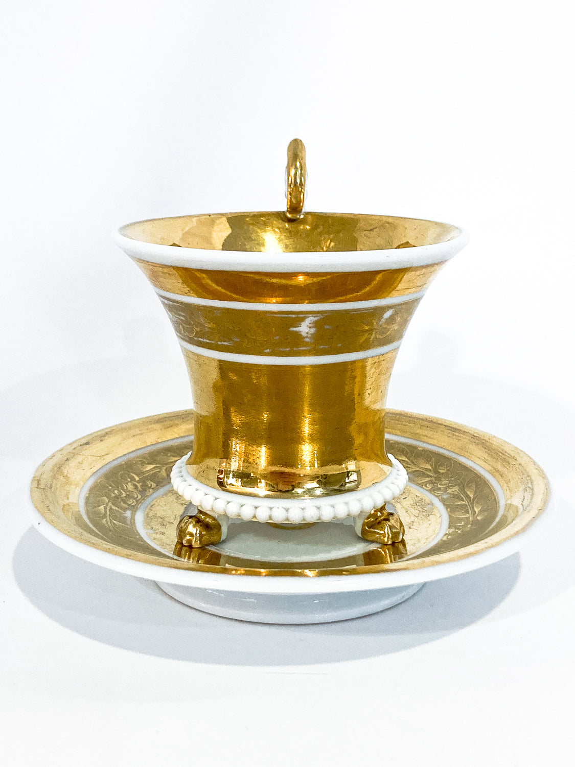 Antique Regal Golden Claw Foot Gilded Porcelain Cup & Saucer Set Side 4