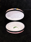 Limoges France Floral Beetle Pink Glass Style Oval Porcelain Pillbox Open With Painted Swirl Inside