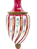 Antique Hand Painted Porcelain Pink Magenta Floral Urn Dual Lamp Close Up Center