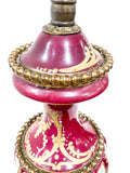 Antique Hand Painted Porcelain Pink Magenta Floral Urn Dual Lamp Close Up Trim Details