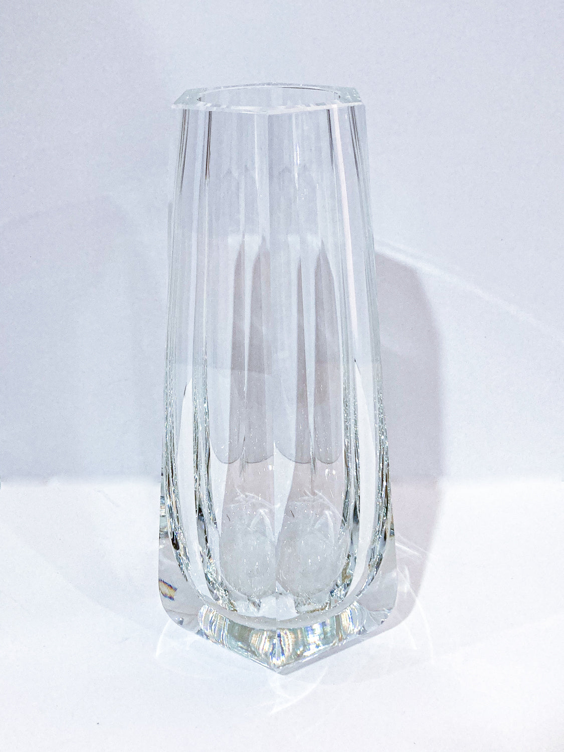Gorgeous Geometric Flared Form Clear Moser Crystal Tall Tapered Vase 1