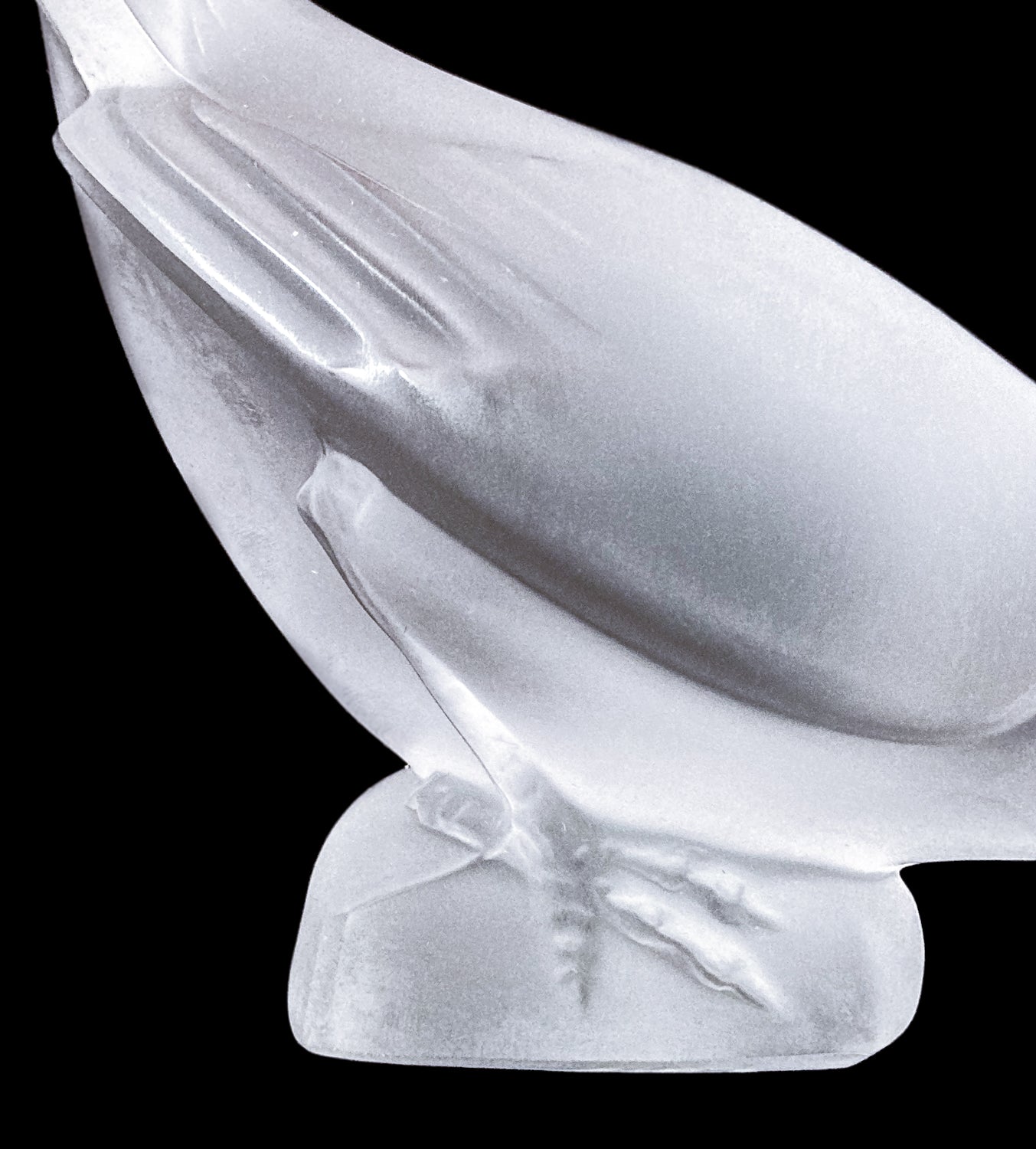 Lalique France Frosted Clear Crystal Drinking Sparrow Bird Discontinued Sculpture Close Up Details Side