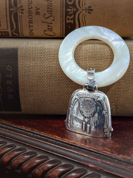 Antique 1926 Sterling Silver June 22 Baby Birth Record Bell Ornament