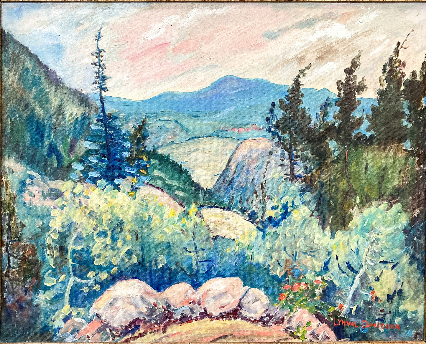 Vintage Estes Park Colorado Landscape Lynval Davidson Framed Oil Painting Painting Close Up