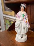 Antique 19th Century Staffordshire Lady Holding Parrot Porcelain Figure Sculpture