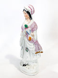 Antique 19th Century Staffordshire Lady Holding Parrot Porcelain Figure Sculpture Side 1