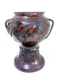Large Antique Bronze Swallows Cherry Blossom Branch Relief Ikebana Vase 3