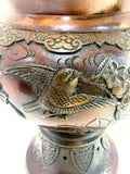 Large Antique Bronze Swallows Cherry Blossom Branch Relief Ikebana Vase  Close Up 2