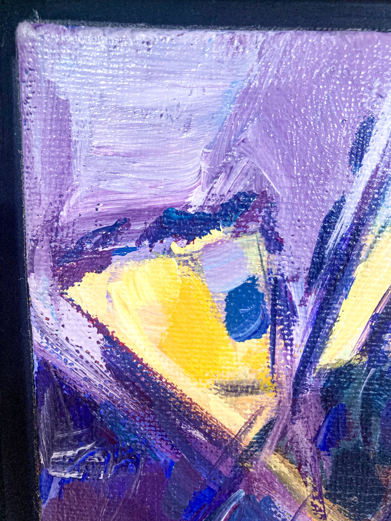 Energetic Purple Abstract Canvas Acrylic Painting French Artist Arielle Close Up Detail 1