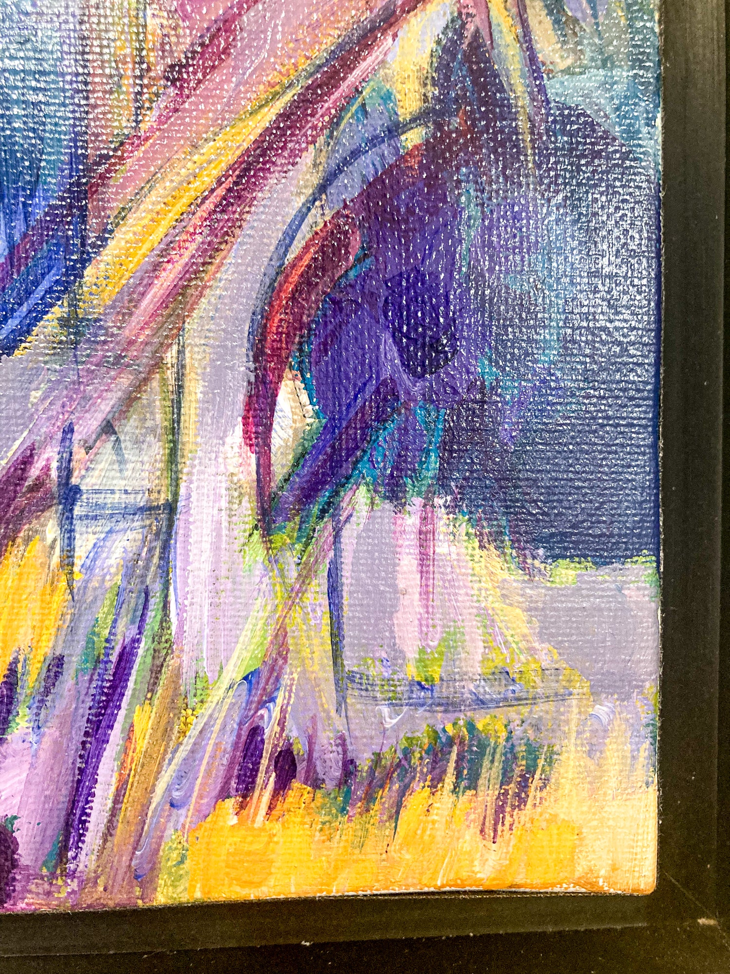 Energetic Purple Abstract Canvas Acrylic Painting French Artist Arielle Close Up Detail 3