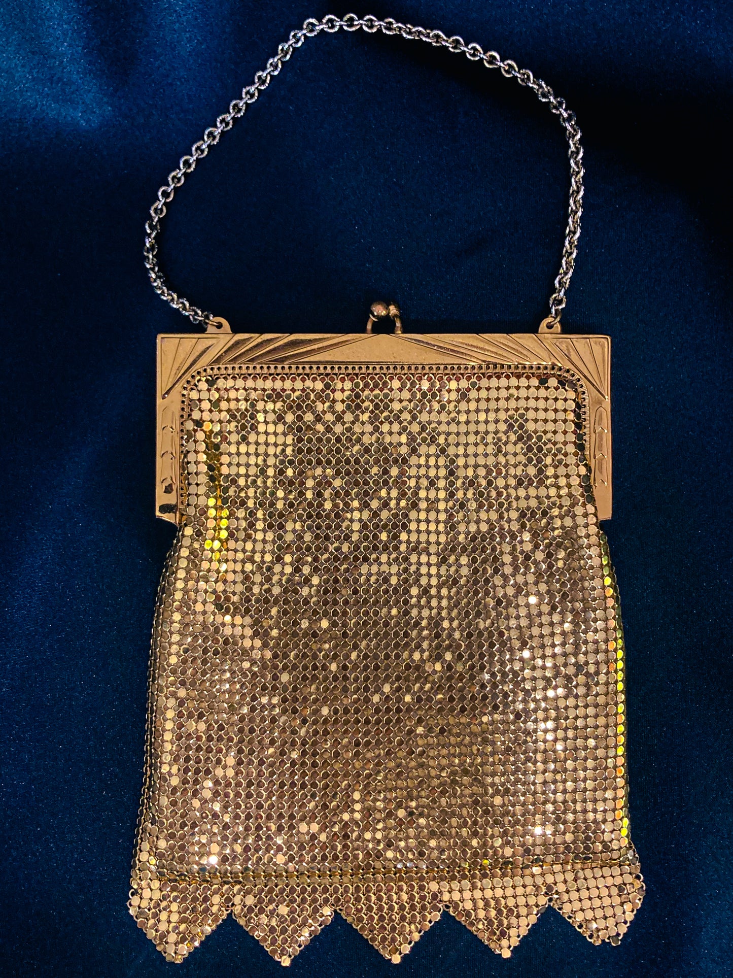 Dazzling Vintage Whiting & Davis Art Deco Style Gold Mesh Handbag Front