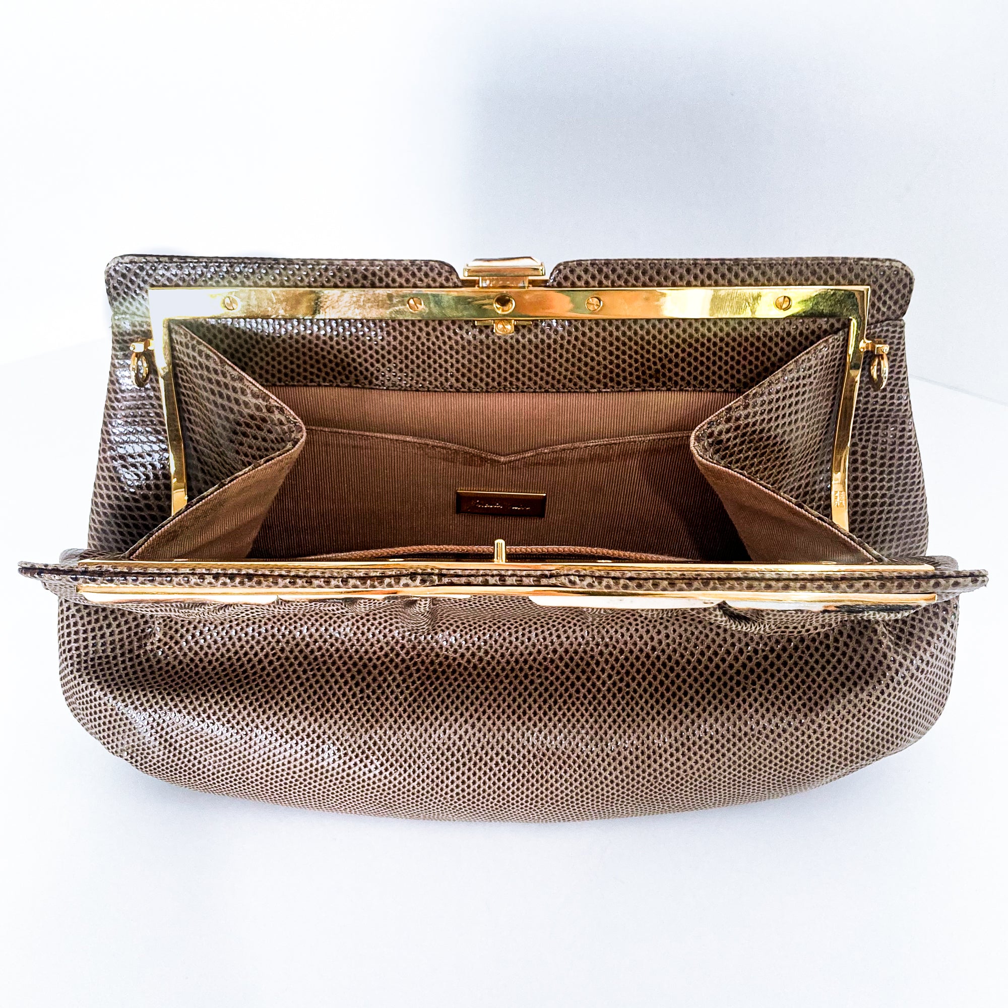 Judith Leiber Cream Matte Lizard Clutch with Enamel Crystal Top For Sale at  1stDibs