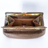 Vintage Judith Leiber Horn Lizard Leather Beige Handbag Clutch Crossbody Purse Open