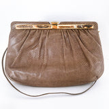 Vintage Judith Leiber Horn Lizard Leather Beige Handbag Clutch Crossbody Purse with Strap