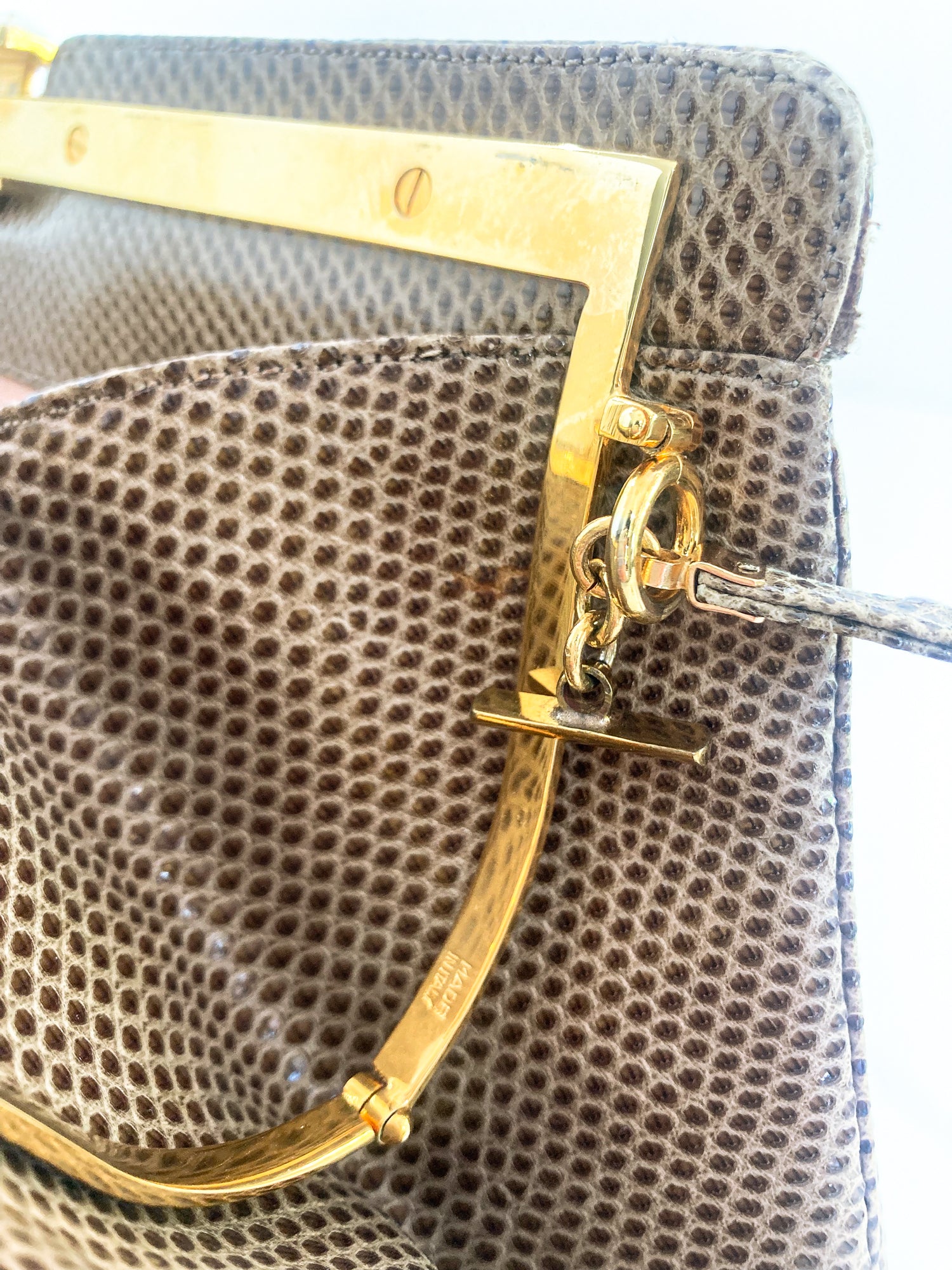 Judith Leiber Vintage Horn Lizard Leather Handbag Clutch Purse