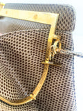 Vintage Judith Leiber Horn Lizard Leather Beige Handbag Clutch Crossbody Purse Close Up Strap Closure