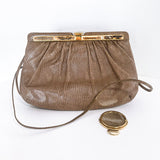Vintage Judith Leiber Horn Lizard Leather Beige Handbag Clutch Crossbody Purse Strap and Mirror