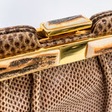 Vintage Judith Leiber Horn Lizard Leather Beige Handbag Clutch Crossbody Purse Closure Close Up