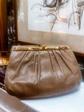 Vintage Judith Leiber Horn Lizard Leather Beige Handbag Clutch Crossbody Purse