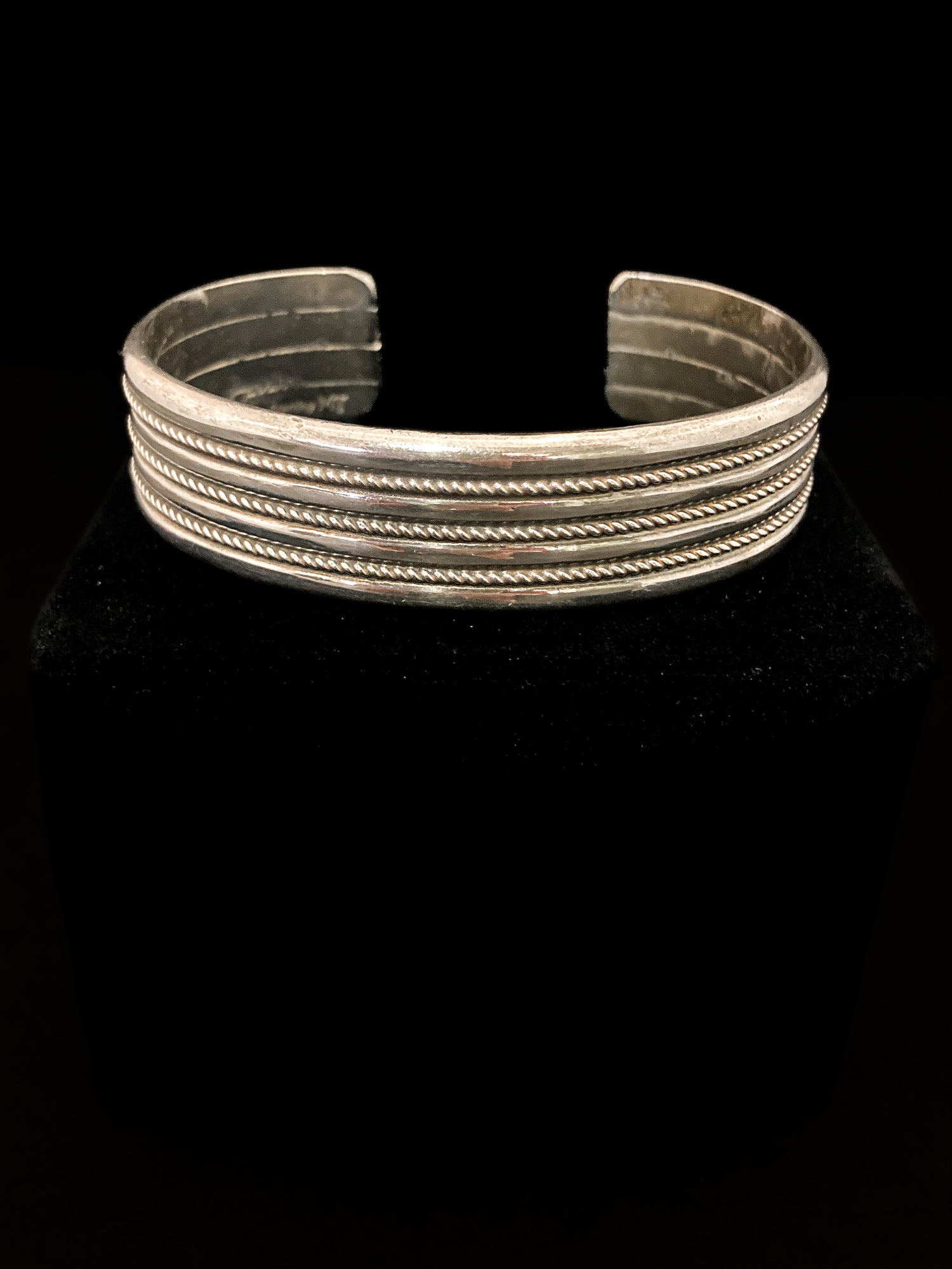 Vintage Navajo Sterling Silver Ribbed Braided Illusion Multi Cuff Bracelet 2
