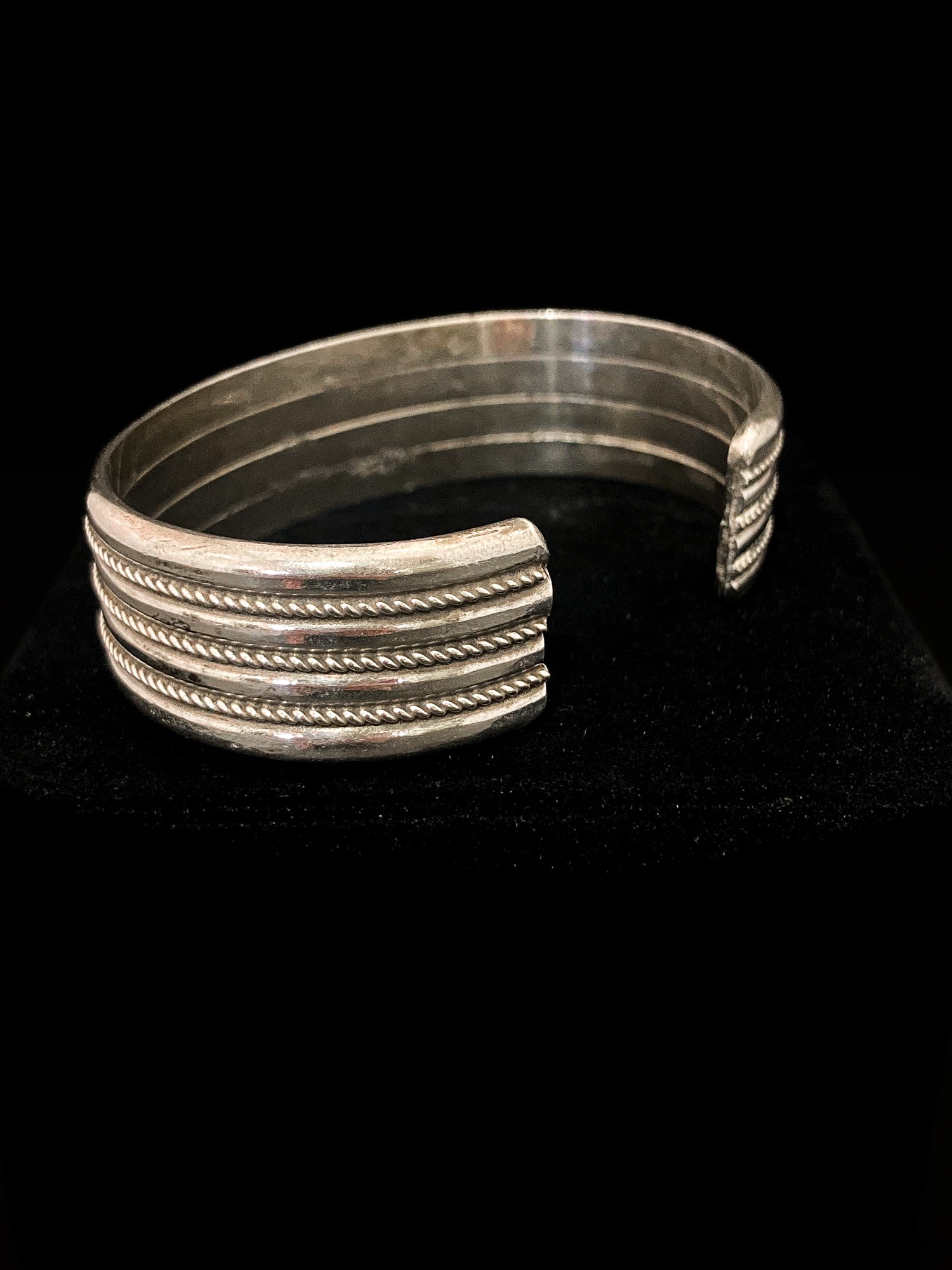 Vintage Navajo Sterling Silver Ribbed Braided Illusion Multi Cuff Bracelet 5