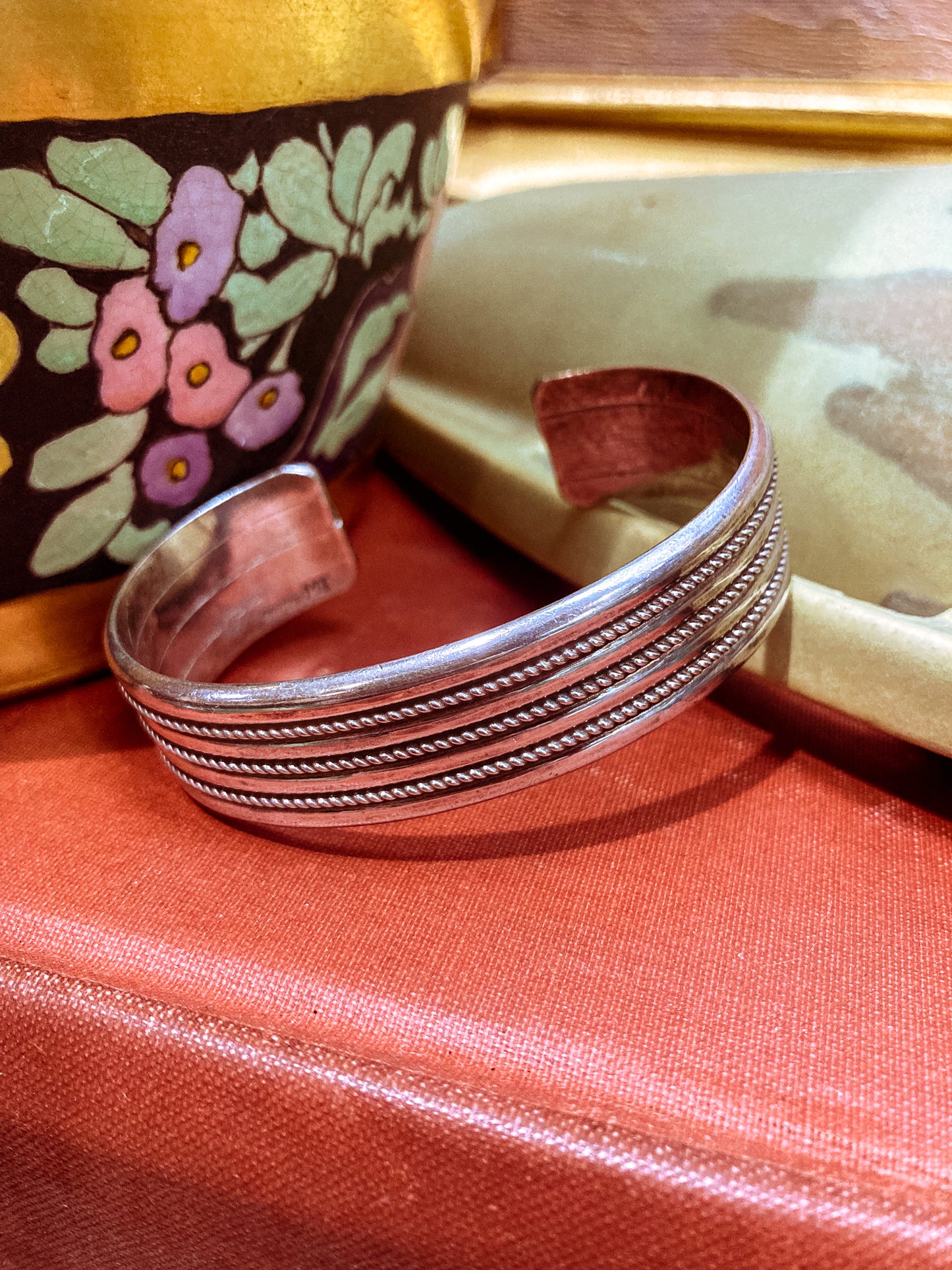 Vintage Navajo Sterling Silver Ribbed Braided Illusion Multi Cuff Bracelet