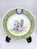 Antique 19th Century Dog Figural Scene Porquire Quimper Faience Pottery Plate White Background