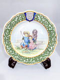 Antique 19th Century Dog Figural Scene Porquire Quimper Faience Pottery Plate White Background