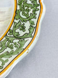 Antique 19th Century Dog Figural Scene Porquire Quimper Faience Pottery Plate White Background Close Up Natural Loss