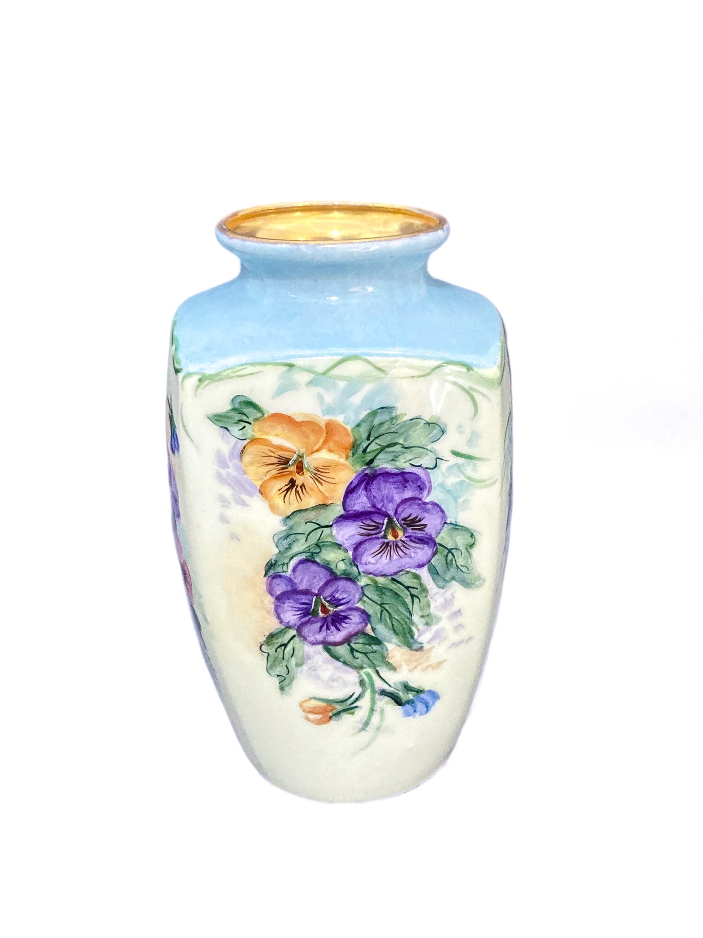 Dreamy Vintage Petite Hand Painted Pansy Flowers Gilded Rim Porcelain Vase 4