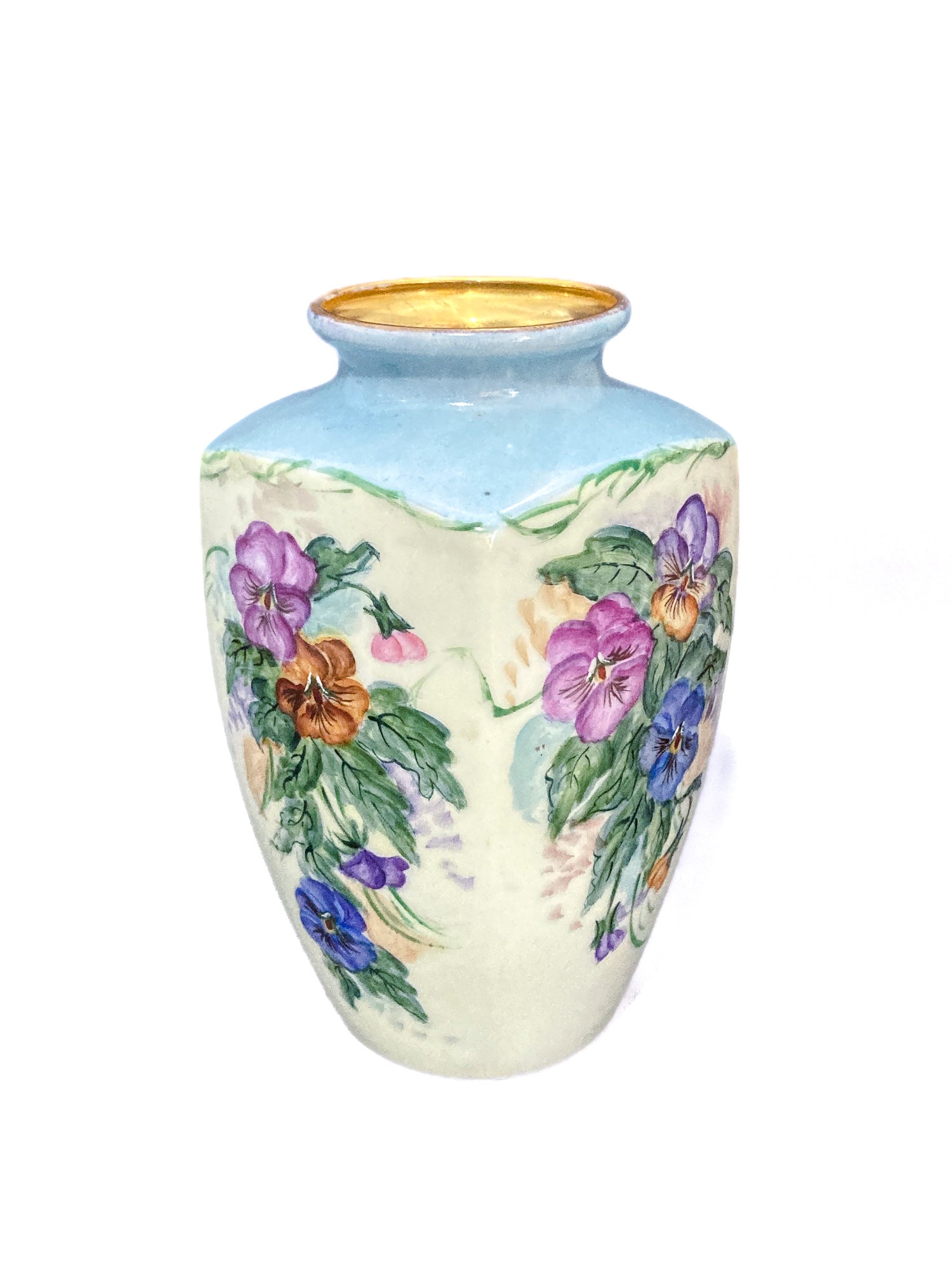 Dreamy Vintage Petite Hand Painted Pansy Flowers Gilded Rim Porcelain Vase 11