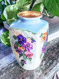 Dreamy Vintage Petite Hand Painted Pansy Flowers Gilded Rim Porcelain Vase 8