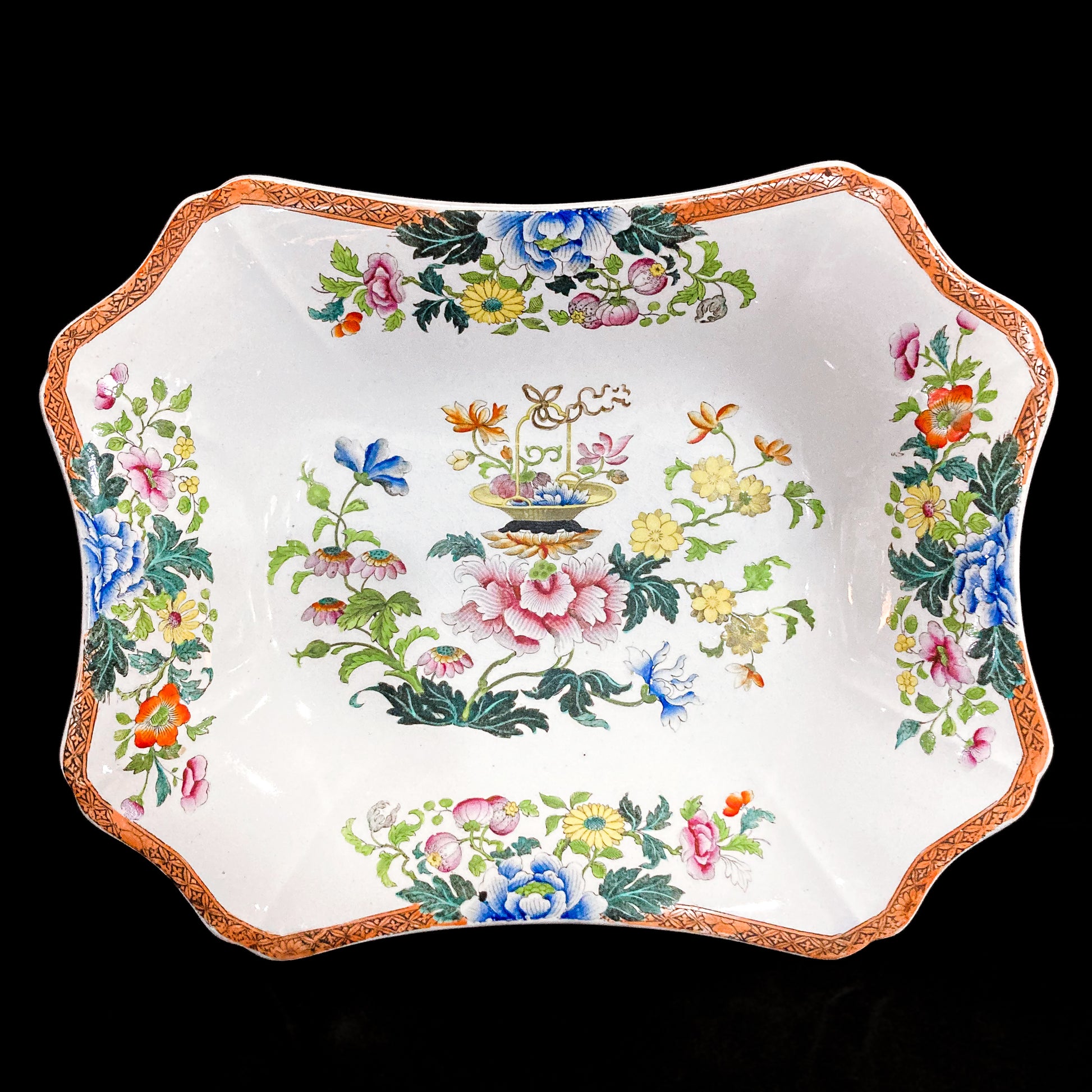 Antique 1850s Wedgwood Enameled Multicolor Floral Footed Compote Dish Top Pattern