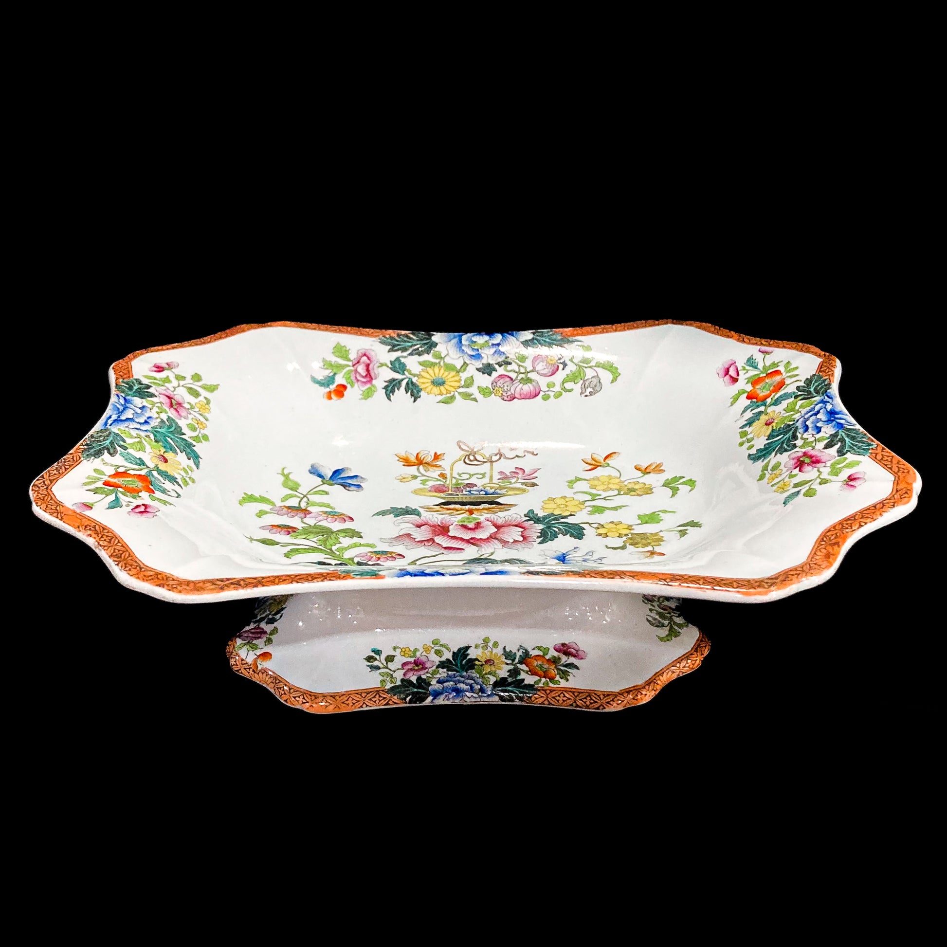 Antique 1850s Wedgwood Enameled Multicolor Floral Footed Compote Dish 2