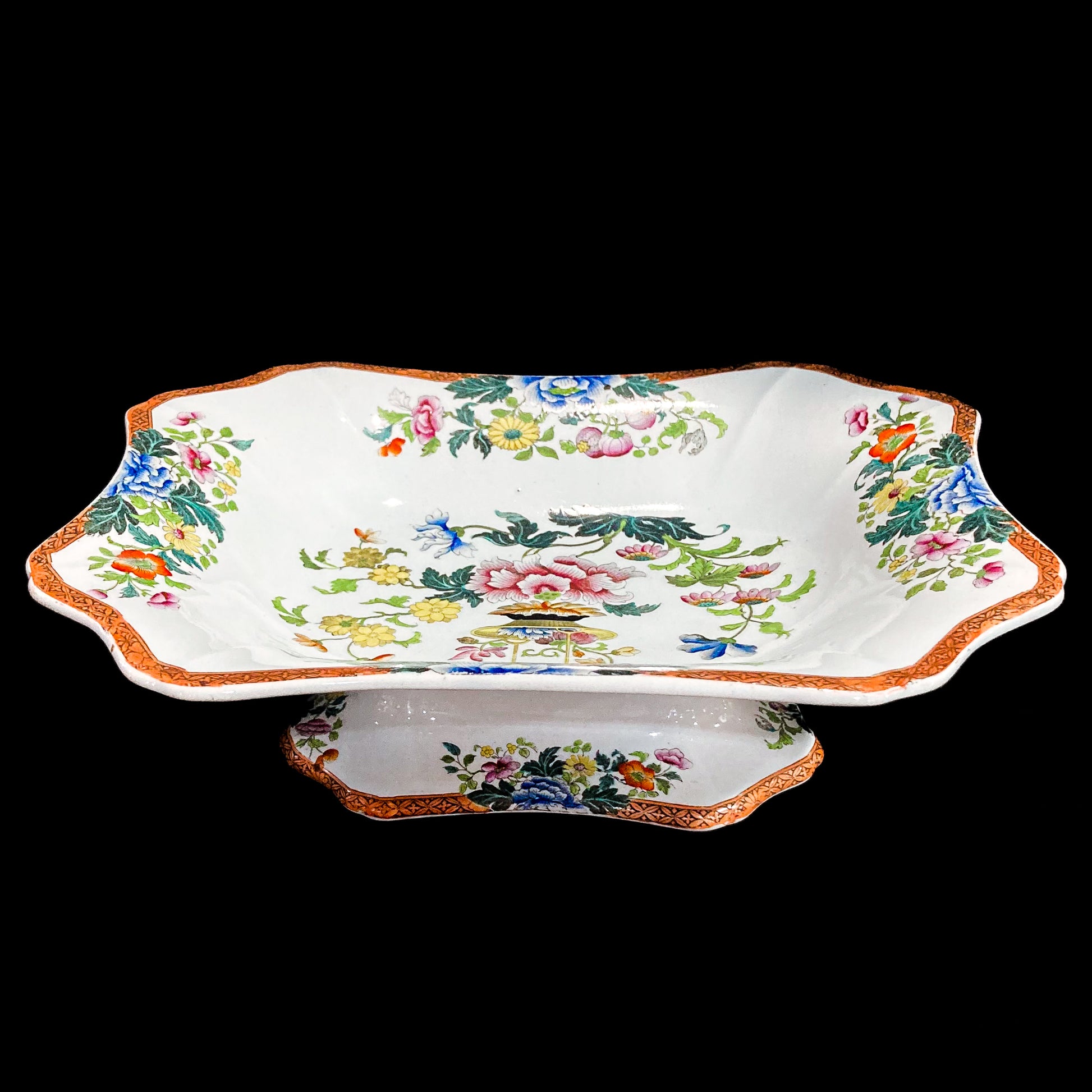 Antique 1850s Wedgwood Enameled Multicolor Floral Footed Compote Dish 4