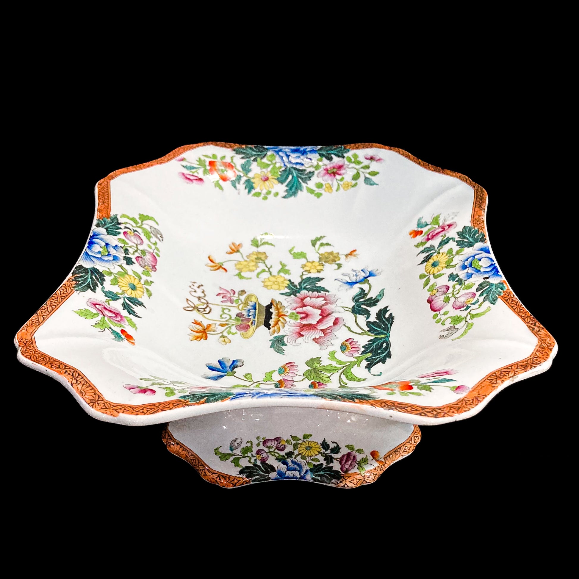 Antique 1850s Wedgwood Enameled Multicolor Floral Footed Compote Dish 6