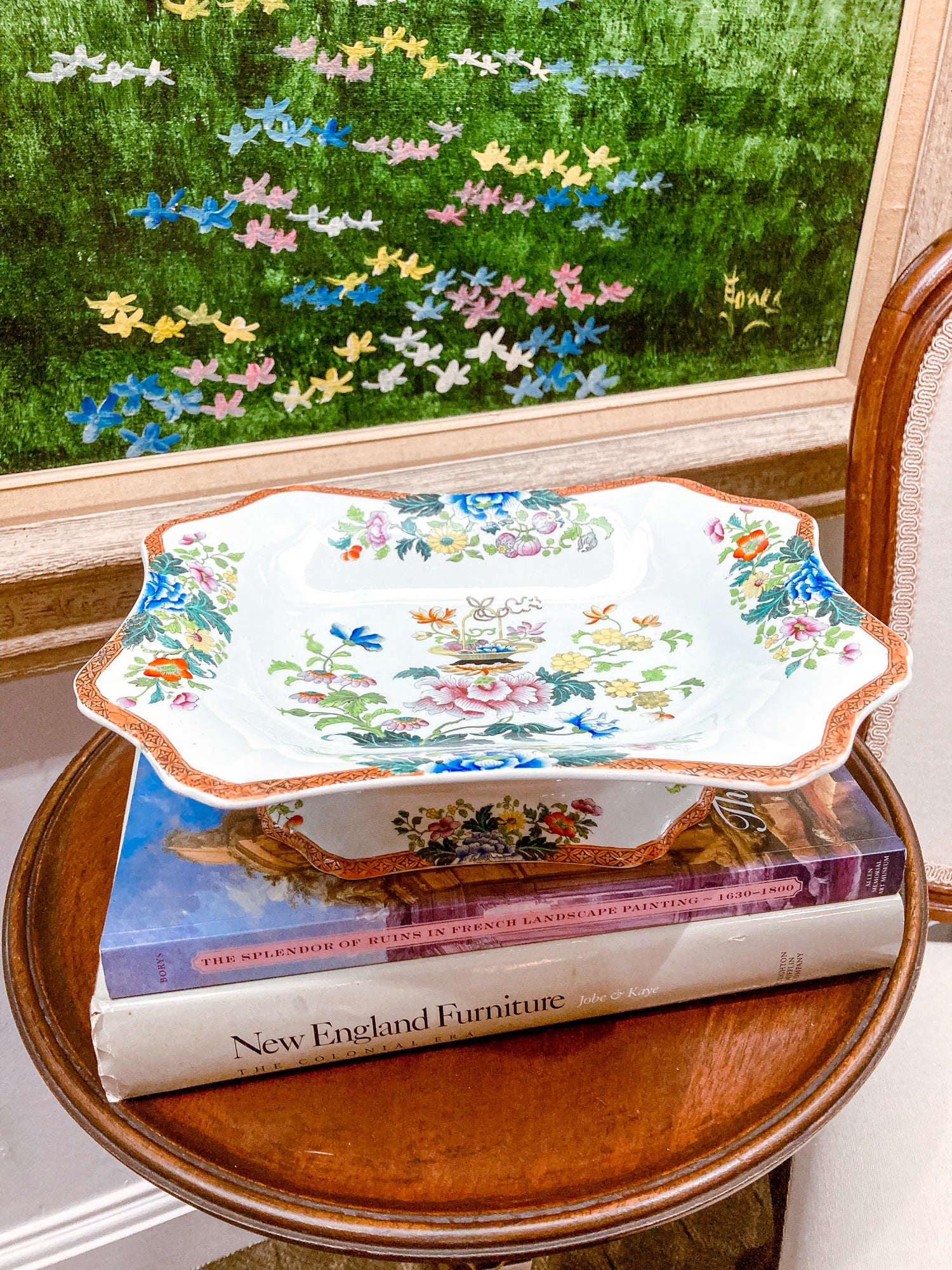 Antique 1850s Wedgwood Enameled Multicolor Floral Footed Compote Dish