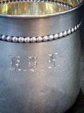 Vintage Reed & Barton Monogrammed Sterling Silver Baby Cup Mug Black Background Close Up Monogram