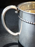 Vintage Reed & Barton Monogrammed Sterling Silver Baby Cup Mug Black Background Close Up Handle