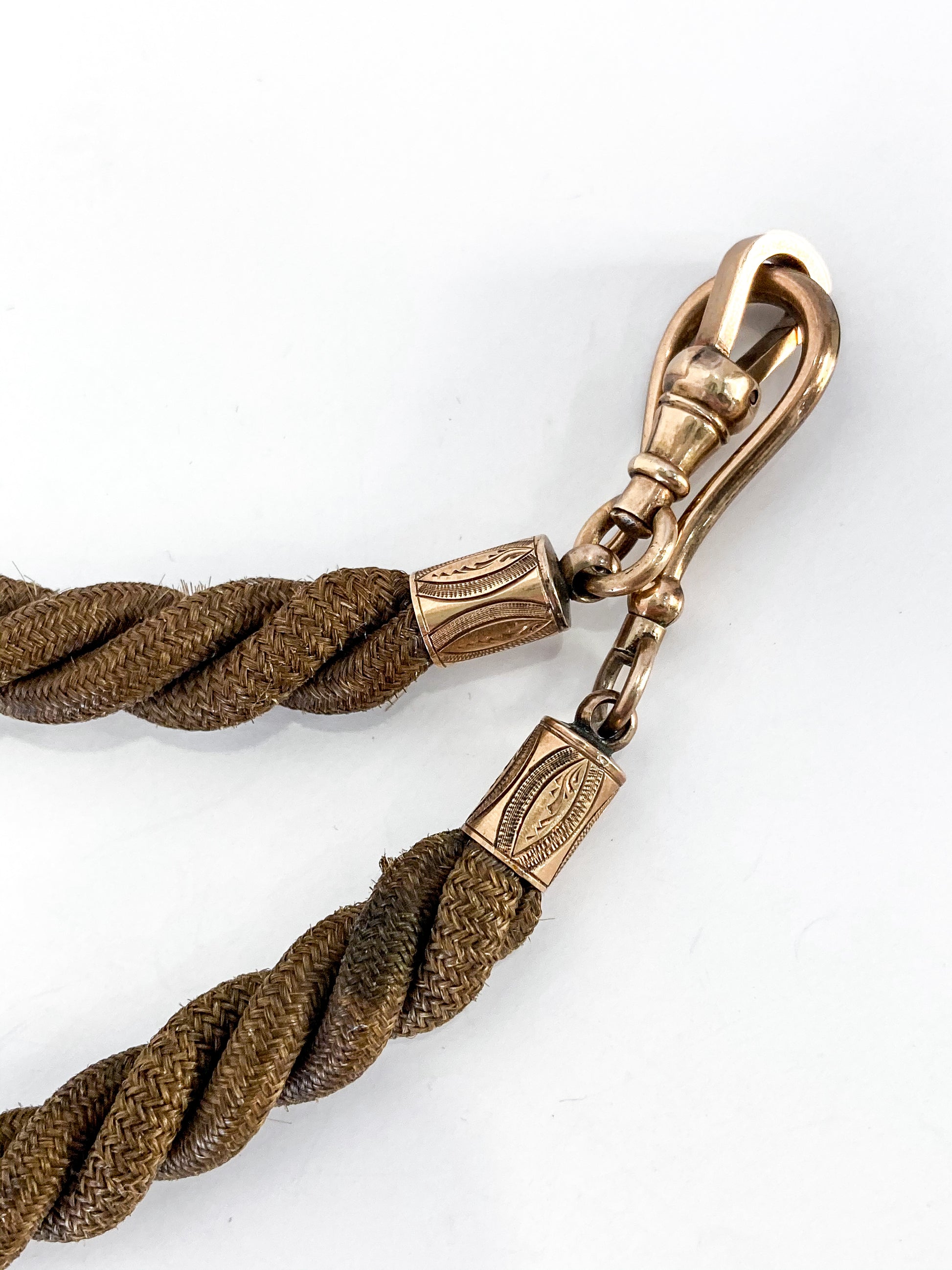 Antique Gold Filled Victorian Hair Braided Mourning Watch Chain Locket Hook and Loop Close Up