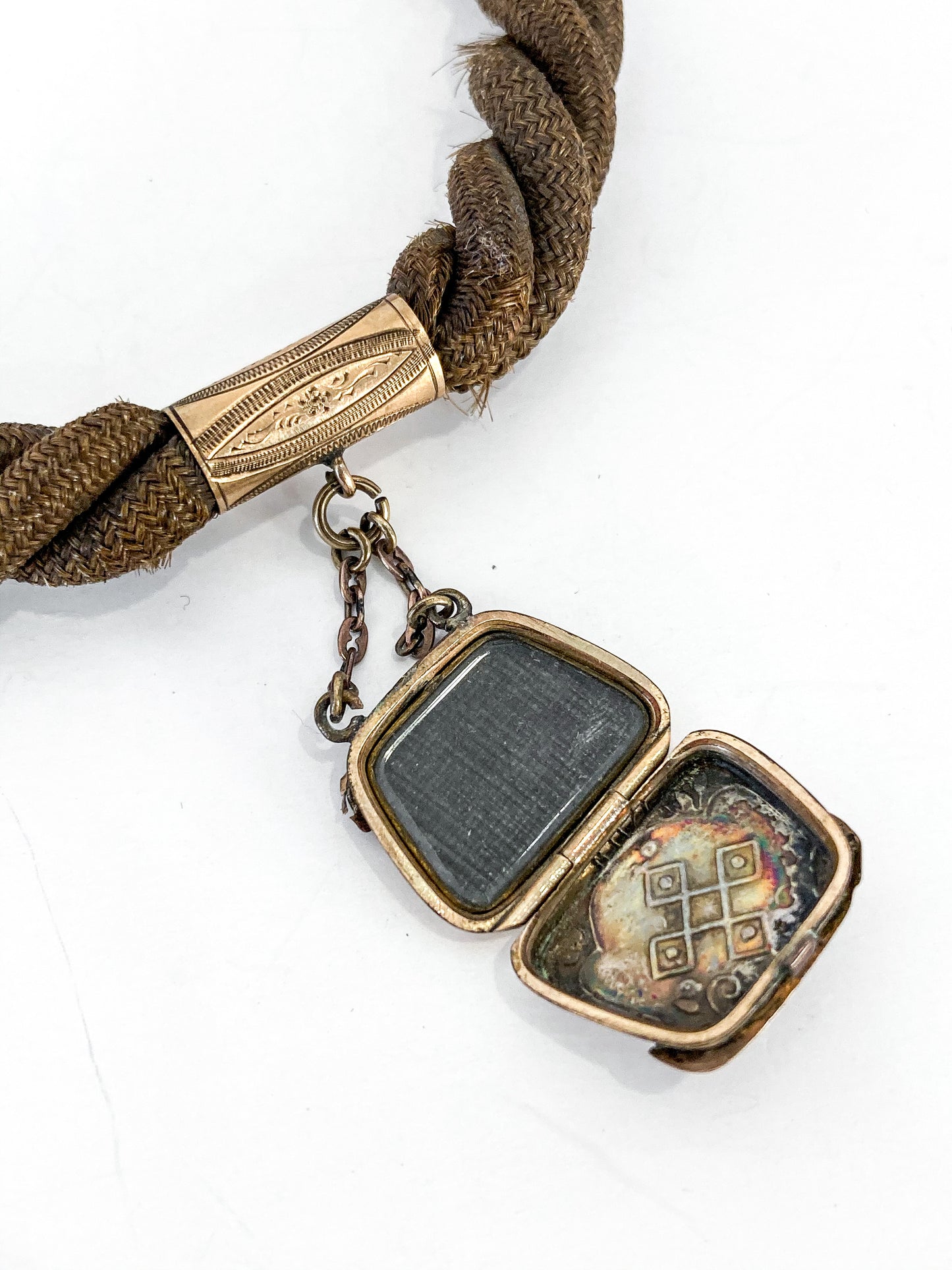 Antique Gold Filled Victorian Hair Braided Mourning Watch Chain Locket Inside Locket