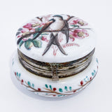 Antique 19th Century English Hand Tinted Swallow Apple Blossom Glass Ring Box Front Slightly Above