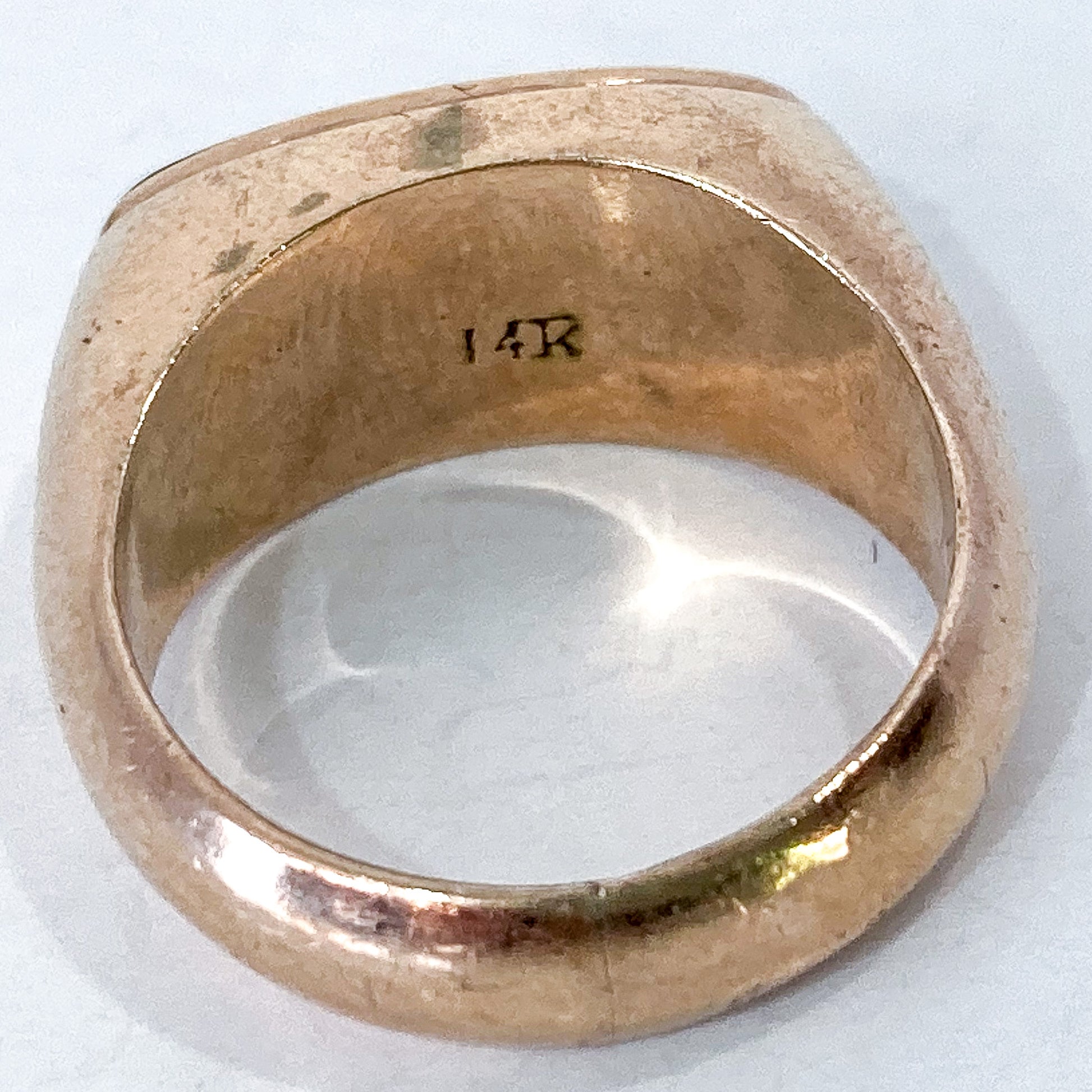 Vintage 14K Yellow Gold Oval Green Jade MCM Mod Ring Marking