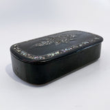 19th Century Antique Abalone Shell Inlay Papier-Mache English Snuff Box Slightly Turned 2